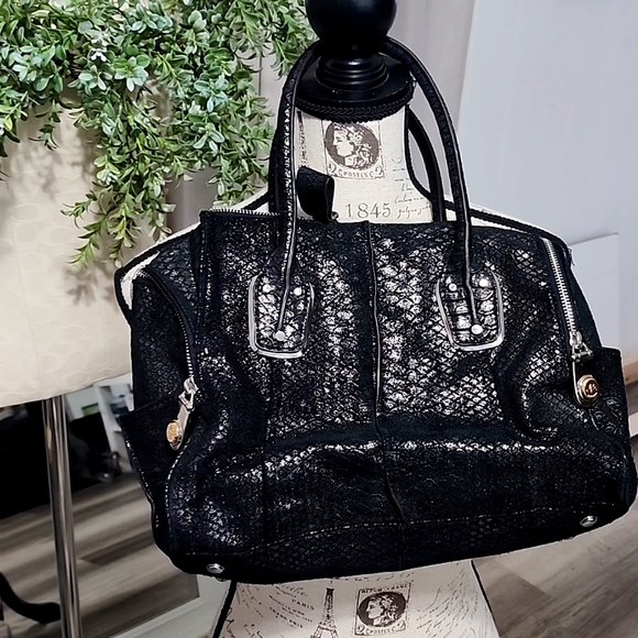 B. Makowsky  black metallic satchel. - Picture 2 of 7